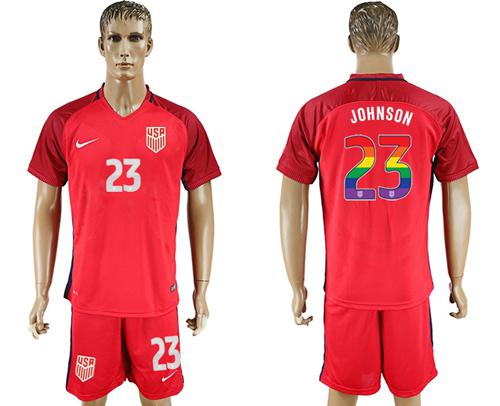 USA #23 Johnson Red Rainbow Soccer Country Jersey